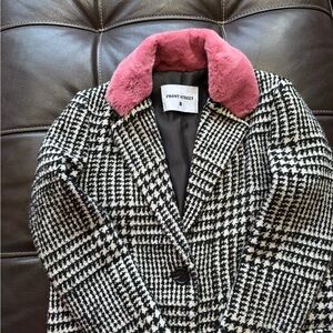 Kids Houndstooth Puffer Jacket with Pink Collar